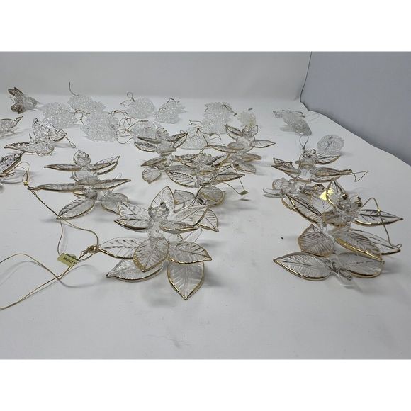 Beautiful Vintage Glass Christmas Tree Ornaments Butterfly Hearts Poinsettia - Picture 9 of 16